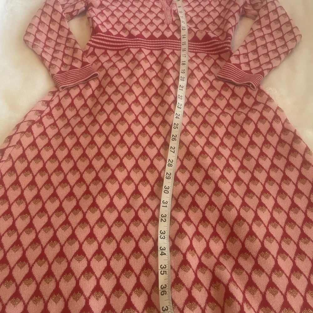 M sweater dress red pink gold hearts a-line fitted tapered feminine small ? - Picture 5 of 10